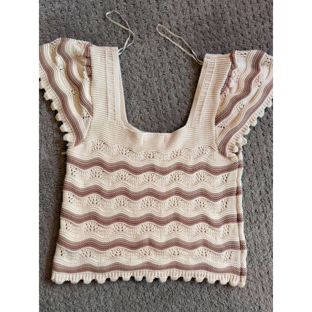 Jessica Simpson Crochet Chevron Ruffle Sleeve Crop Top Boho NWT